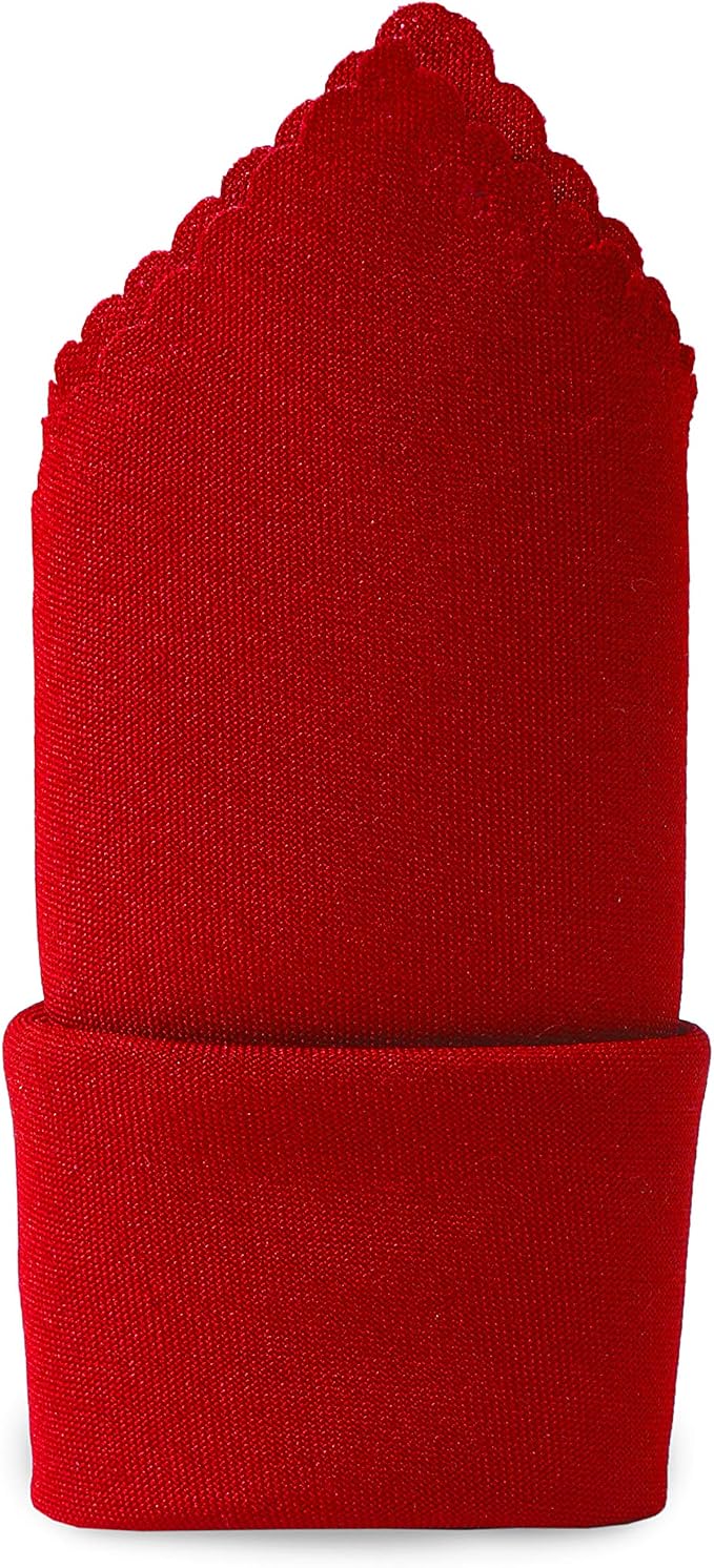 Pack of 25 Polyester Napkins 17 x 17 Inch Square with Scalloped Edge, Plain Washable Reusable Dining Table Cloth Napkin for Wedding Party Banquet Home Restaurant Bistro Decoration - Red - Image 4