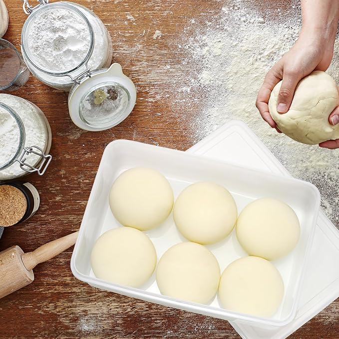 BSTKEY 3 Pack Plastic Pizza Dough Proofing Box with Lid, White Bread Dough Proofing Storage Container Rectangle Food Storage Box Cake Dessert Carrier Organizer (Size S) - Image 5