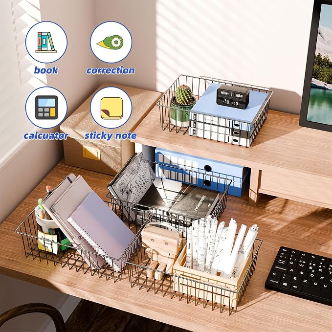 Simple Trending 6 Pack Large Metal Wire Baskets for Storage, Black | Organization, Metal Pantry Storage, For Cabinet, Kitchen, Garage, Bathroom, 16"D x 10.75"W x 4.75"H - Image 6