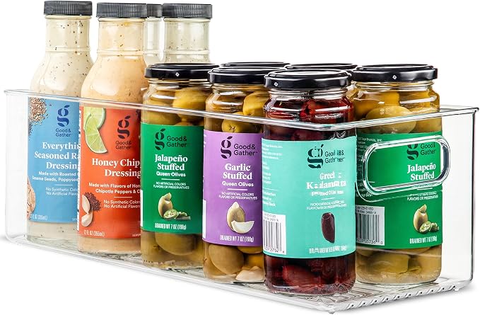 Plastic Food Storage Clear Container Bin with Handles for Organizing Kitchen, Pantry, Fridge, Freezer, Pantry,Bathroom. 16"x6"x5" by primebox