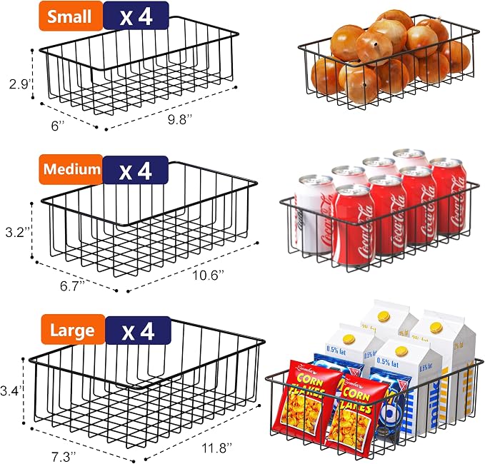 Joben Oligey 12 PACK (3 Szie) Small Wire Storage Baskets for Organizing,Pantry Organization Bins for Cabinets, Metal Basket for Kitchen, Bathroom Organizer (Black) - Image 2