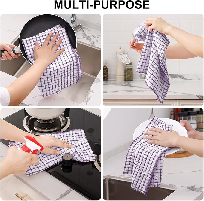 Kitinjoy Cotton 6 Pack Terry Kitchen Towels, Purple | 16 x 25 Inches Super Soft and Absorbent Dish Towels, Quick Drying hand towels for kitchen Drying - Image 3