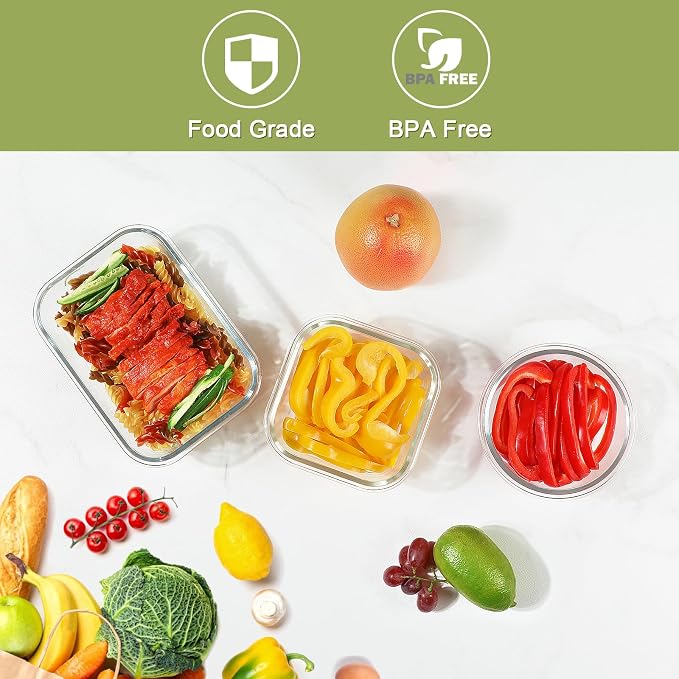 BAYZZ 30 Piece Glass Food Storage Containers Set, Glass Meal Prep Containers with Lids, Airtight Lunch Box, BPA-Free, Microwave, Freezer & Dishwasher Safe - Image 4