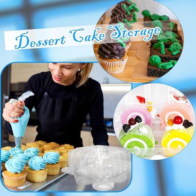 100 Pack Plastic Cupcake Containers 4-Compartment Clear Cupcake Box Containers Disposable 4 Cavity Cupcake Holder with Dome for Bakery Muffin Stackable - Image 4