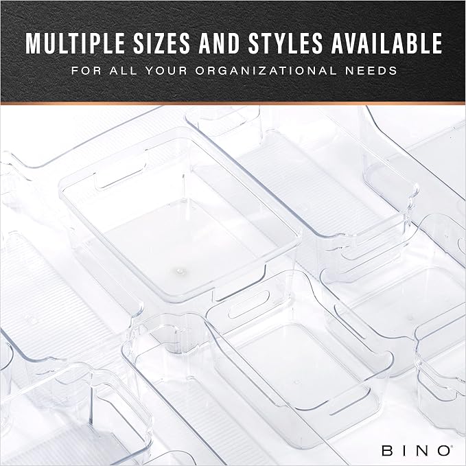 BINO Plastic Storage Containers, Small - 4 Pack THE LUCID COLLECTION, Multi-Use Organizer Bins Built-In Handles BPA-Free Clear, Fridge, Pantry & Home Organization - Image 8