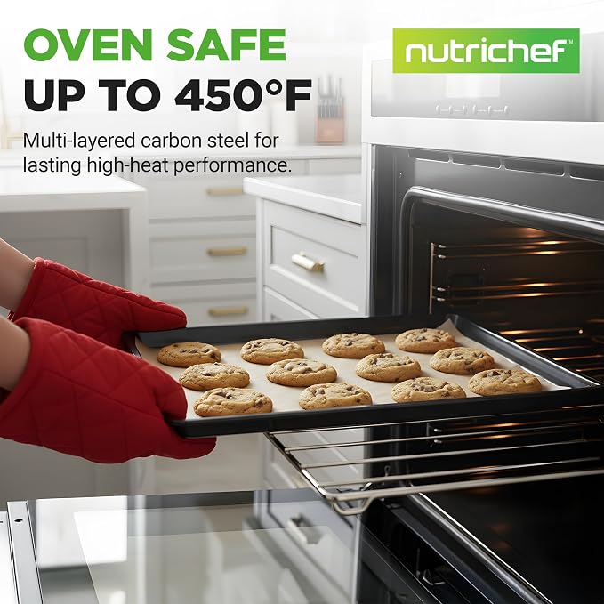 NutriChef Nonstick XL Cookie Sheet Baking Pan - Extra Large 22 Inch x 16 Inch with Raised Edges, Thick Carbon Steel Oven Baking Sheet for Jelly Rolls, Cookies, Cakes, & Pastries - Black - Image 2