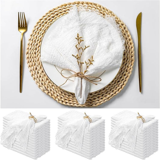 36 Pack White Cloth Napkins Cotton Linen Napkins 16 x 16 Inch White Napkins Cloth Handmade with Fringe Soft Napkins Cloth Washable Rustic Dinner Napkins Cloth for Wedding Party Dinner Table by ABKLESACH