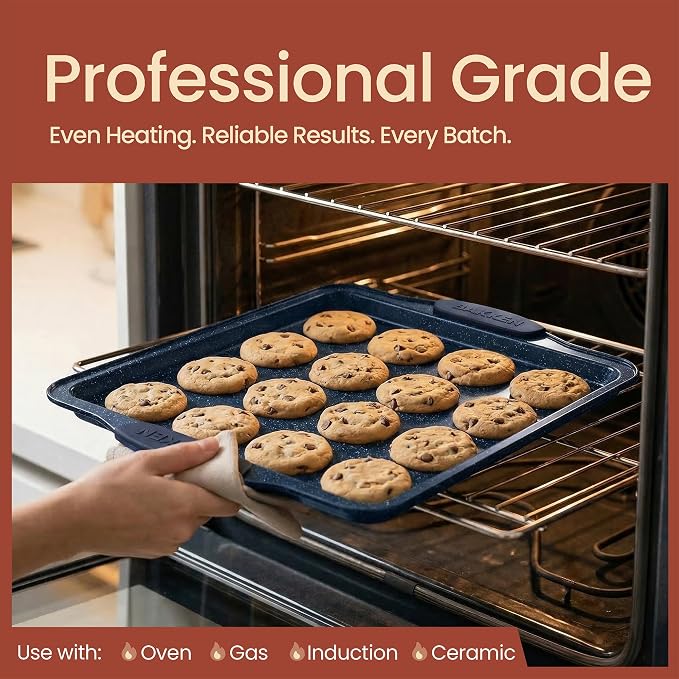 BAKKEN Kitchen Baking Pan Set - Nonstick Coating, Carbon Steel Bakeware Sets with Blue Silicone Handles, Baking Kitchen Essentials, PFOA, PFOS, PTFE Free, Oven Safe Tray (Up To 450° F), Set of 8 - Image 3