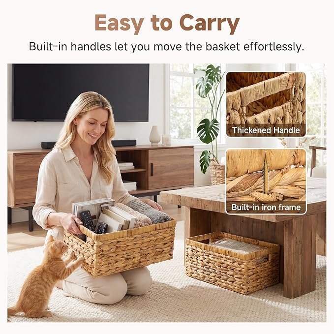 StorageWorks Wicker Storage Baskets for Shelves, Hyacinth Baskets, 2-Pack | Wicker Baskets for Organizing, Decorative Organizers with Handles, Wicker Baskets for Storage, Woven Baskets for Storage - Image 4
