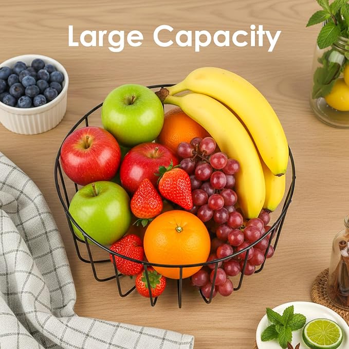 WELTOKE 3 Pack Fruit Basket For Kitchen Counter,Stackable Mesh Fruit Basket With Bamboo Lid,Large Fruit Bowl For Fruit And Vegetable Storage,Pantry Organizers - Image 4