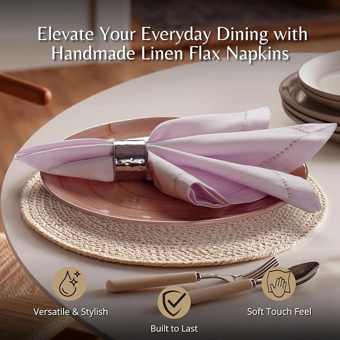 Ramanta Home Lavender Cloth Dinner Napkin Set of 12-18x18 Inch | Cotton Linen Flax Hemstitched Napkins Washable for Everyday Use - Image 2