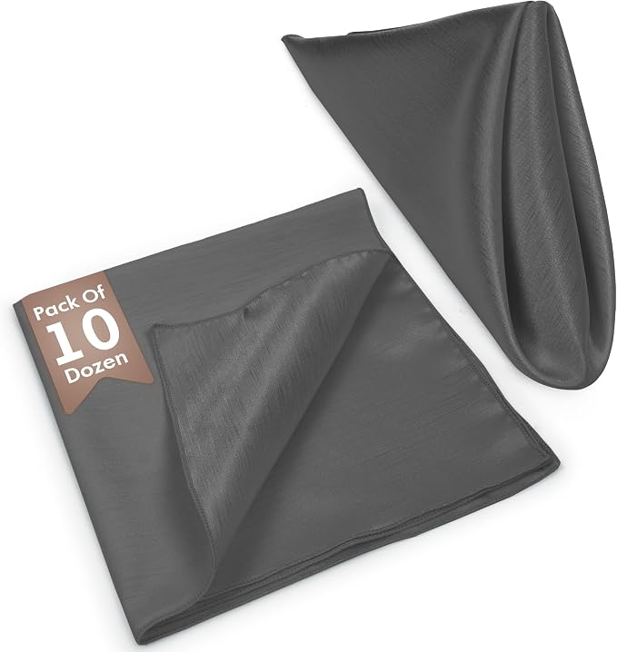 17x17-Inch Shantung Cloth Napkins, Charcoal, Set of 120 | Bulk Case of 10 Dozen, Satin, Square, 100% Polyester Fabric, Reversible, Faux Dupioni Silk Reverse Side, Machine Washable - Image 2