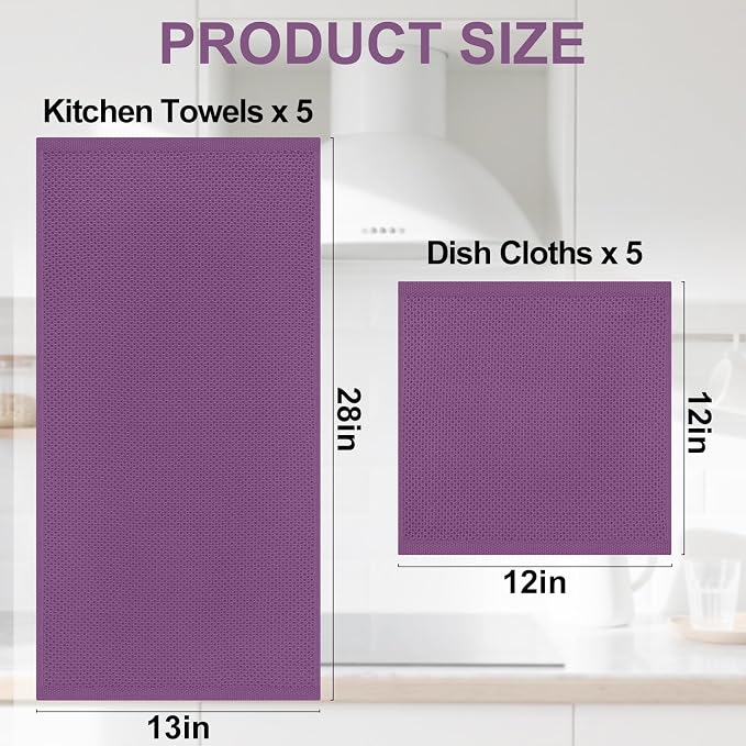 Homaxy 10 Pack 100% Cotton Kitchen Towels and Dishcloths Set, Purple | 12 x 12 Inches and 13 x 28 Inches Kitchen Towels Set, Ultra Soft Absorbent Dish Cloths for Washing Dishes - Image 4