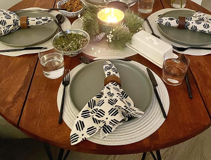 Taran Geometric Beige Print Cotton Dinner Napkins Set of 12 | 18x18 Inches | 100% Natural, Reusable Linens for Dinner, Events, Weddings - Image 3