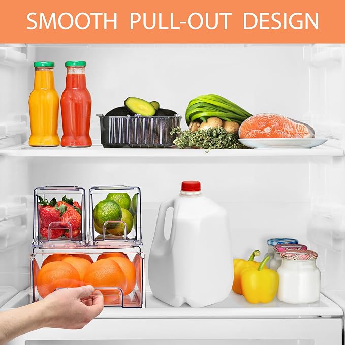 Sorbus Fridge Drawers - Clear Stackable Pull Out Refrigerator Organizer Bins - Food Storage Containers for Kitchen, Freezer, Vanity & Fridge (3 Pack | 1 Medium, 2 Small Stackable Drawer Bins) - Image 3