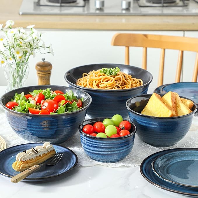 Hasense Mixing Bowls Set, Porcelain Large Salad Bowls for Cooking, Baking, Prepping, Serving, Blue Nesting Dishes for Housewarming Gift, Microwave Dishwasher Safe, 2.8/2.1/1.0/0.5 Qt - Image 4