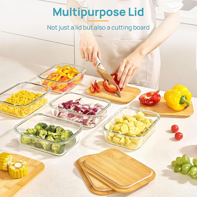 Vtopmart 5 Pack Glass Food Storage Containers with Bamboo Lids, 35oz | Reusable Meal Prep Containers for Leftovers, Lunch & Kitchen Storage, Microwave, Dishwasher Safe Glass Food Containers - Image 3