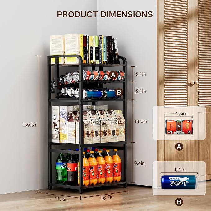 Soda Can Organizer for Pantry,5-Tier Drink Storage Shelf,Black | Kitchen Soda Can Organizer and Storage, Multifunctional Snack Organizer Rack, Standing Can Rack for Pantry/Kitchen - Image 2