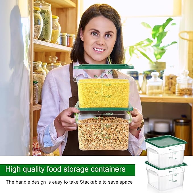 FoldTier 2 Pieces Square Food Storage Containers Polycarbonate Clear food Container with Lid Commercial Storage with Graduations for Commercial Kitchen Dough Marinating Meat(Green,12 Qt) - Image 4