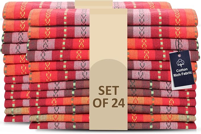 LFH Home Cotton Rich Cloth Salsa Napkin Set of 24 Valentine’s Day Romantic Red Washable Soft Durable Striped Table Napkins for Dining, Wedding, Daily Use, Reusable Eco-Friendly (18x18) by LFHHomePrivateLimited