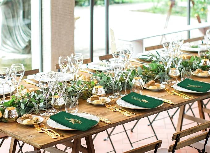60 Pack Emerald Green Napkins Cotton Linen Napkins 16 x 16 Inch Green Napkins Cloth Handmade with Fringe Soft Napkins Cloth Washable Rustic Dinner Napkins Cloth for Wedding Party Dinner Table - Image 5