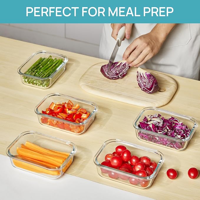 Vtopmart 5Pack 22oz Glass Storage Containers with Lids, Blue | Glass Meal Prep Food Container Sets, Snap Airtight Lid, For Microwave, Oven, Freezer and Dishwasher, BPA Free - Image 3