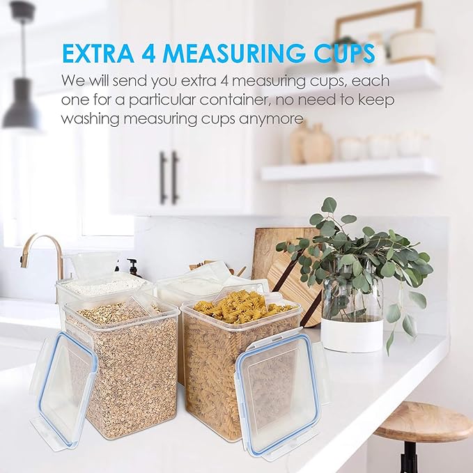 Vtopmart 5.2L Flour Sugar Storage Containers, 4 PCS, Blue | Airtight Seal, Multiple Sizes, BPA Free, Food Grade Material, Dishwasher Safe (Not Lids), 4 Measuring Cups and 24 Labels - Image 6
