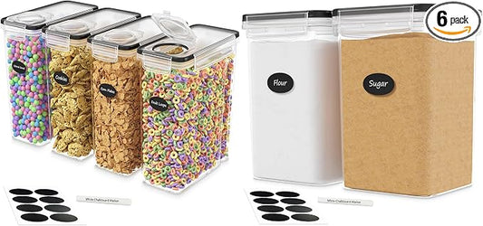 Pack of 4 Cereal Containers Storage Airtight Food Storage Containers 135.2oz and Pack of 2 Extra Large Flour and Sugar Containers for Pantry Organization and Storage 175 oz with Marker/Labels by DW%C3%8BLLZAKITCHEN