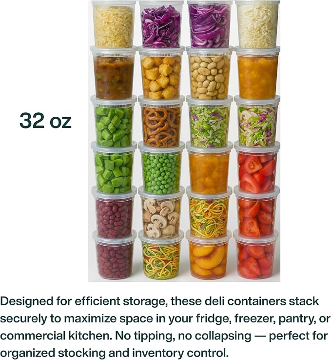 Reusable Plastic BPA-Free Food Storage Deli Container Leak‑Proof | 32oz, 50 set, Heavy Duty, Microwave, Freezer & Dishwasher Safe, Stackable - Image 9