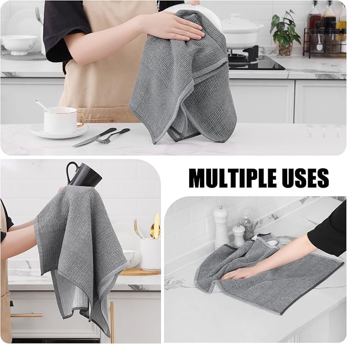 Homaxy 380 GSM Cotton Premium Kitchen Towels 3 Pack, 18"x 28", Grey | Flat and Terry Dish Towels, Highly Absorbent Tea Towel Set with Hanging Loop, Soft Utility Kitchen Hand Towels - Image 4