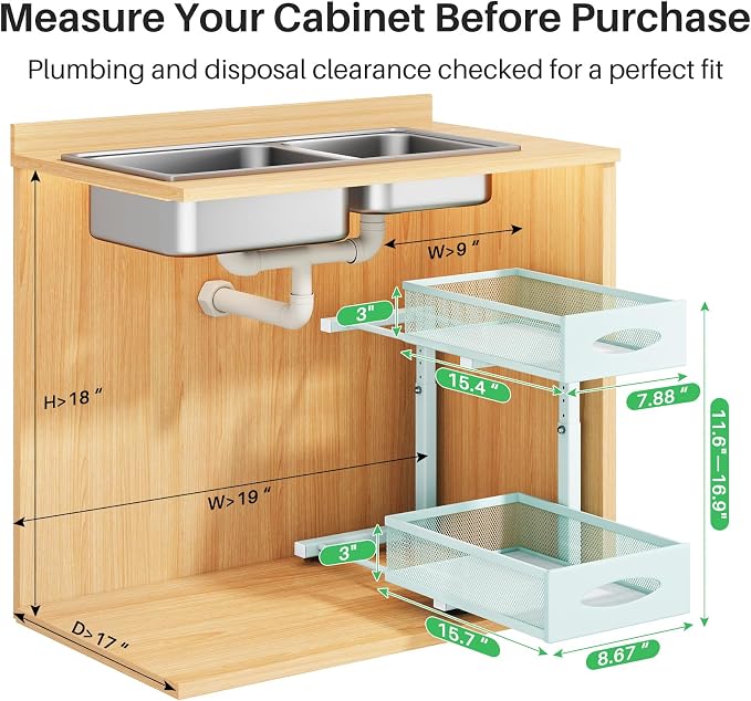 Under Sink Organizer, 2 Tier Pull out Cabinet Organizer Baskets with Mesh Sliding Drawers, Slide out Storage Shelf for Home, Kitchen, Bathroom, Pantry, Office Cabinet(1 Pack, Blue) - Image 2