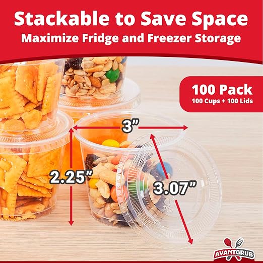 Leakproof BPA-Free 5.5oz Souffle Cups and Lids 100Pk. Stackable Portion Containers for Sampling, Salad Dressing, Sauces, Jello Shot. Plastic Food Prep Supplies for Restaurant Cafe Catering Deli. - Image 5