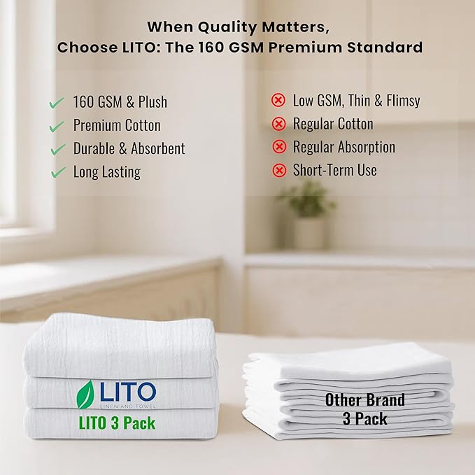 LITO LINEN AND TOWEL Flour Sack Towels – 100% Cotton, 28x28 Inches, Highly Absorbent, Embroidery-Ready Tea Towels for Kitchen & Crafts, Farmhouse Decor, Pack of 3 White - Image 6