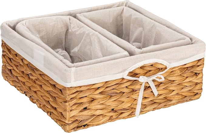 Household Essentials Wicker Basket Set, 3 Pieces, 1 Large and 2 Small Water Hyacinth Baskets for Storage and Organization - Image 4