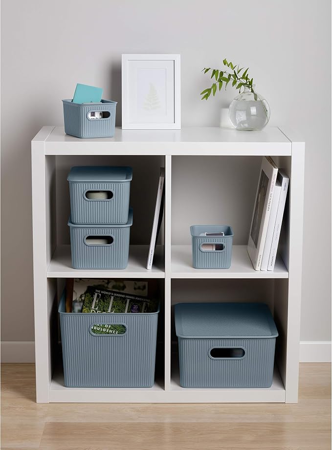 Superio Ribbed Collection - Decorative Plastic Basket Open Home Storage Bins Organizer, Blue (Set of 3) 1 Medium, 2 Small - Container Boxes for Organizing Closet Storage Bins for Shelves Drawer Shelf - Image 6