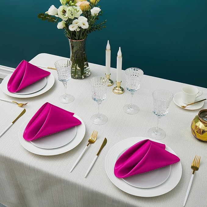 MDS® Pack of 50 Satin Napkins 12 x 12 Inch, Soft Silky Reusable Cloth Dinner Table Napkins for Wedding Décor, Reception, Birthday, Parties, Banquets, Catering, Restaurants & Hotel - Magenta Violet - Image 2