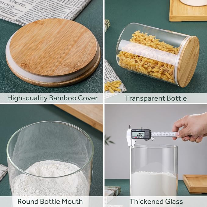 2 Sets 3000 ML/100 FL OZ Clear Glass Storage Canister Holder with Airtight Bamboo Lid, Extra Large Container Jar for Flour Sugar Coffee Loose Tea Rice Cookie Cereal Pasta Spaghetti Protein Powder - Image 3