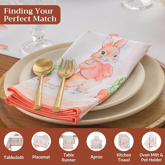 Maison d' Hermine Cloth Napkins Set of 4 Reusable 100% Cotton (20" x 20") | Everyday Square Napkins Cloth Washable Dinner Party Wedding Restaurant Hotel Kitchen Spring Summer - Bunny Party - Image 4