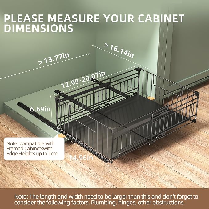 2 Pack Expandable Pull Out Cabinet Organizer, 15" Deep | Pull Out Drawers for Cabinets with width from 13" to 20", Cabinet Drawers Slide Out with Upgrade 3 Slide Rails, Hold 65 lbs - Image 2