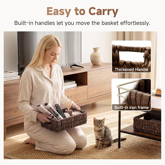 StorageWorks Wicker Baskets for Storage,Rectangle Basket,Brown Basket,2Pack | Hyacinth Dark Brown Wicker Basket, Wicker Storage baskets for Organizing, Wicker Storage Baskets for Shelves,11¼" x 7½" x 3½" - Image 4