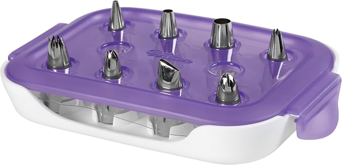 Wilton Piping Tip Set, Cupcake Decorating, 9-Piece with Carrying Case | 9-Piece Stainless Steel Tip Set with Carrying Case for Piping Rosettes, Stars & Swirls on Cupcakes & Layer Cakes by Wilton