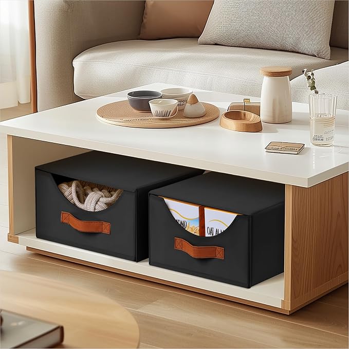 Stackable Storage Drawers - Collapsible Storage Bins with Drawers, 6 Pack Closet Shelf Organizer Basket, Fabric Pull Out Organizer for Bedroom, Living Room, Dorm, Black - Image 2