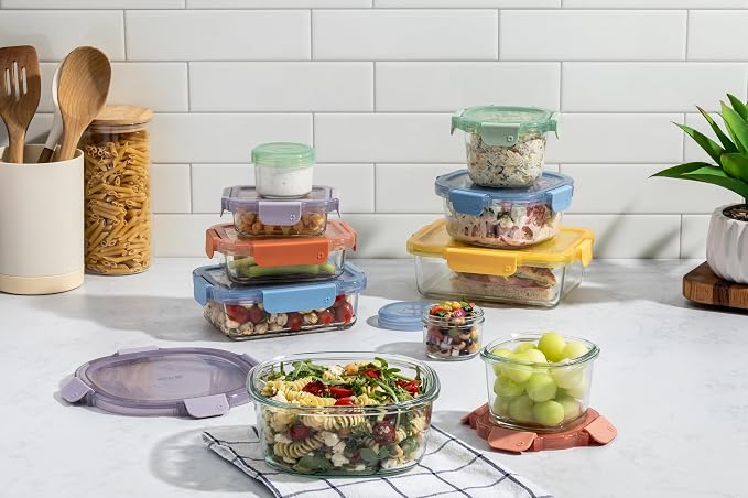 Ello Color Lock Glass Meal Prep Sets Leak-Proof Glass Food Storage Containers with Airtight BPA-Free Plastic Lids, Dishwasher, Microwave, and Freezer Safe - Image 2