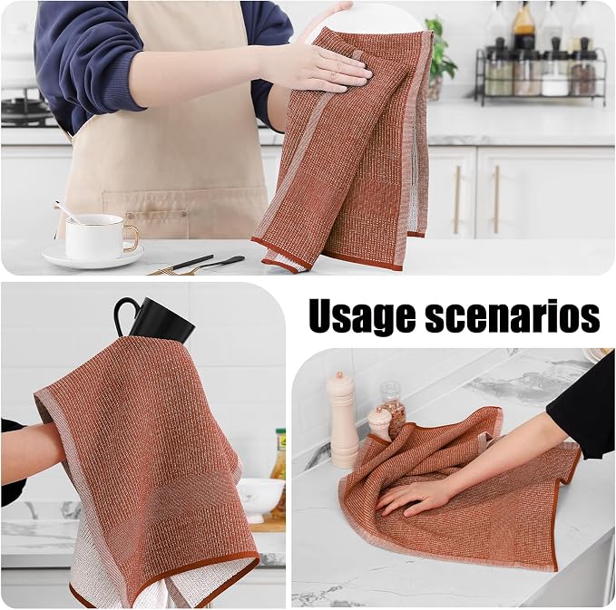 Homaxy 380 GSM Cotton Premium Kitchen Towels 8 Pack, 18"x 28", Rust | Flat and Terry Dish Towels, Highly Absorbent Tea Towel Set with Hanging Loop, Soft Utility Kitchen Hand Towels - Image 4