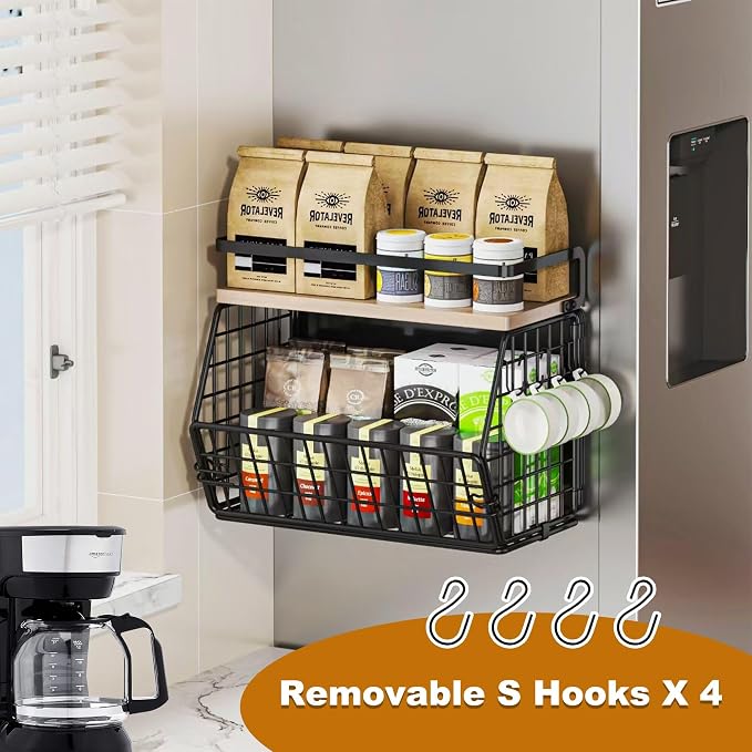 Magnetic Shelf for Fridge,Hanging Wall Basket for Potato Onion Fruit and Vegetable Storage Bins,Large Produce Container Magnetic Spice Rack for Refrigerator Kitchen Counter Pantry,Black - Image 5
