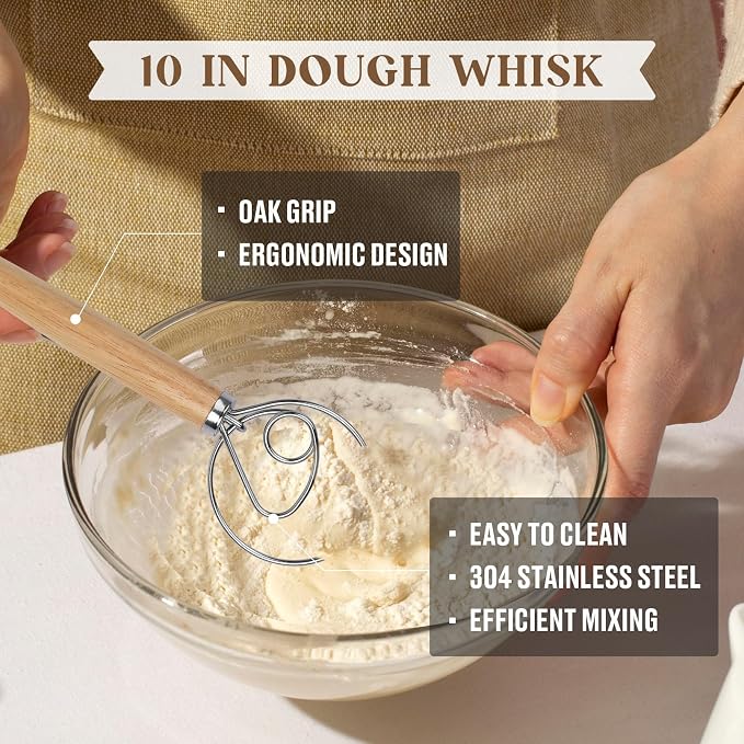 Sourdough Bread Baking Supplies, 23P Sourdough Starter Kit,30oz Sourdough Starter Jar Kit, Cotton Rope Banneton Bread Proofing Basket with Bread Lame, Scraper, Dough Whisk, Gifts for Bakers Women - Image 4
