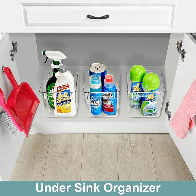 Sorbus 2 Pack Small Clear Plastic Storage Bins, Clear Organizer Bins with Handle for Kitchen, Pantry, Cabinet, Refrigerator, Craft, Toys, Clothes, Closet, Under Sink, Bathroom Organizers and Storage - Image 4