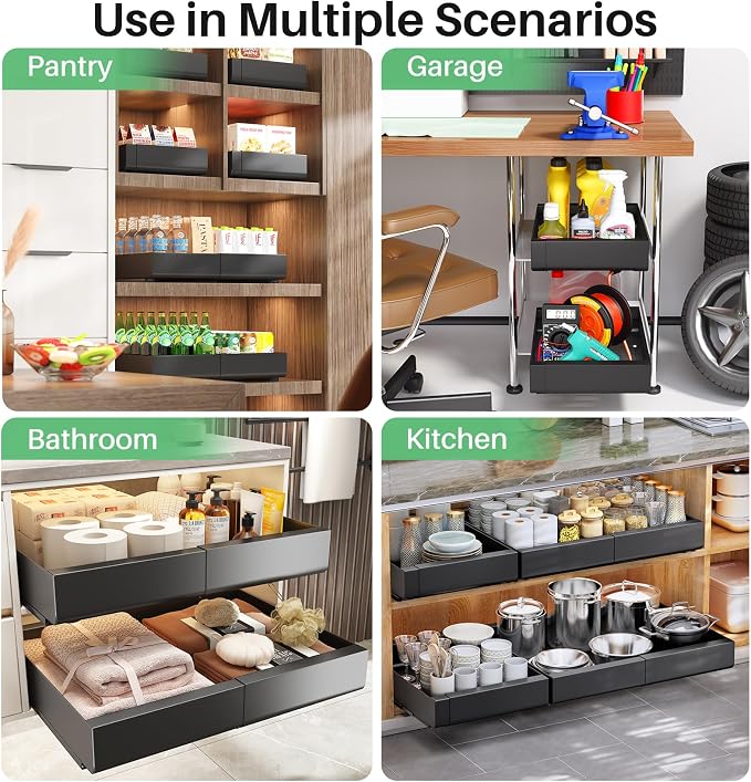 6 Pack Pull out Cabinet Organizer, Expandable(12"-20") Heavy Duty Slide out Drawer Fixed with Adhesive Nano Film for Pots, Roll out Shelf Storage for Kitchen Organization, Pantry, Bathroom(Black) - Image 9