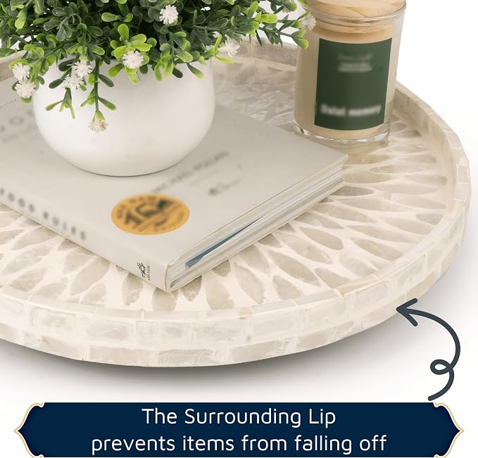 Mother of Pearl Turntable Organizer - Table & Countertop, Cabinet & Pantry Lazy Susan (12.5 in) - Image 2