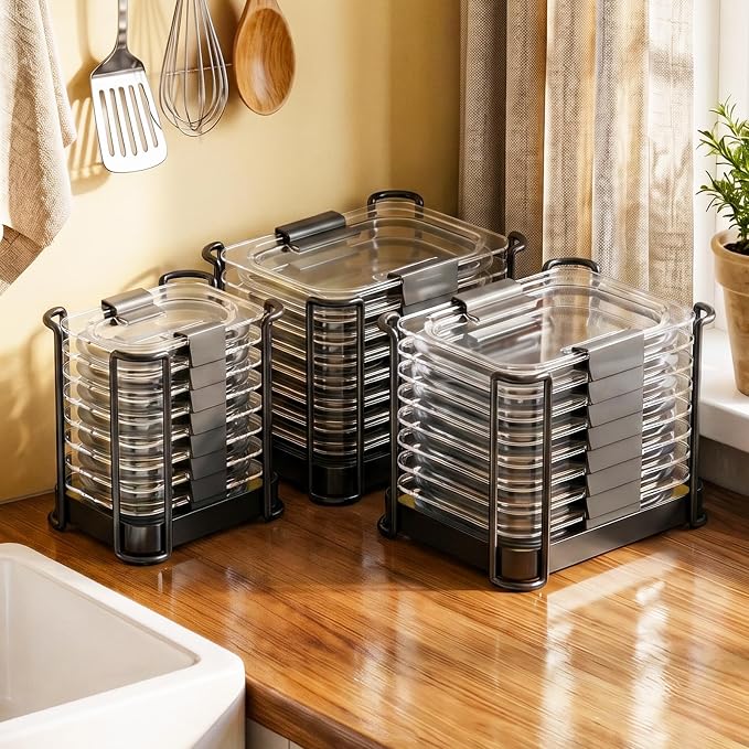 MOUKABAL Metal Lid Organizer for Rubbermaid Brilliance, Kitchen 3-Pack 2 | Fits 1.3,3.2,4.7 Cup Rubbermaid Brilliance lids/Space-saving upright storage/Metal frame with bamboo base/Ready to use - Image 8
